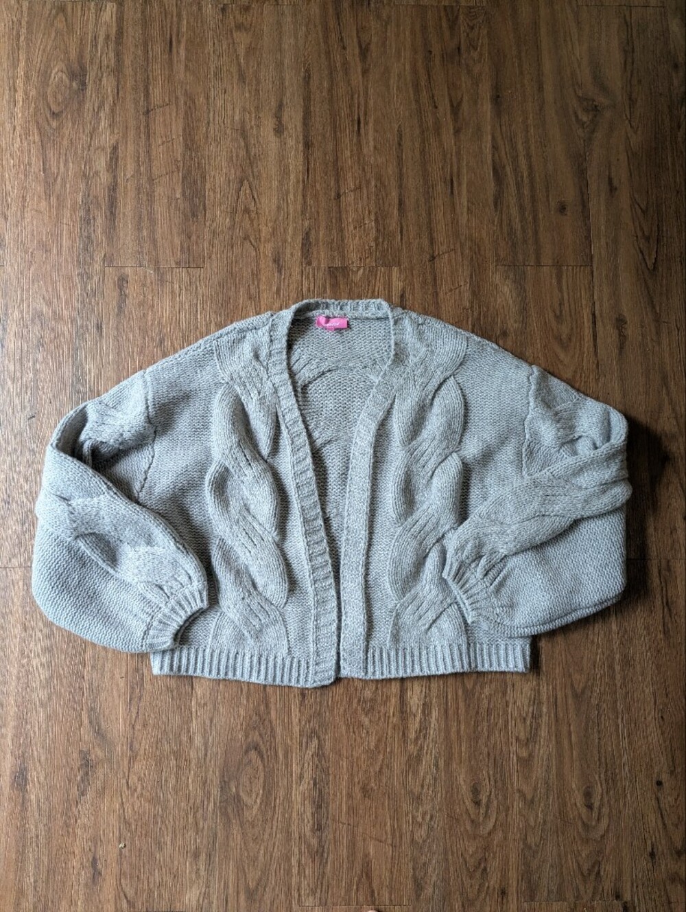 Edikted Light Gray Cable Knit Open-Front Cardigan Sz S